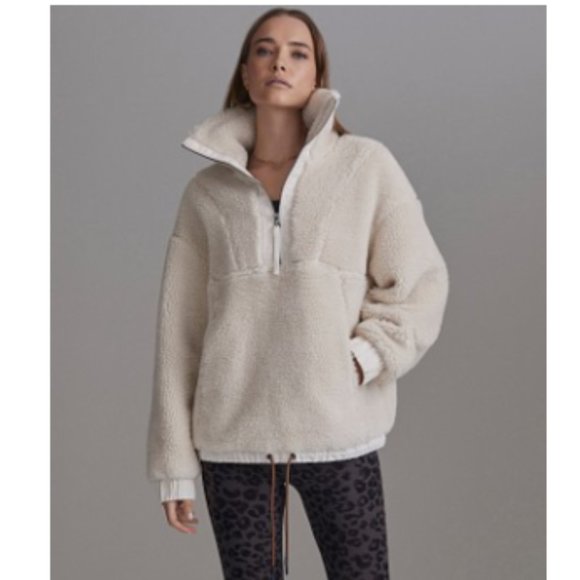 VARLEY Appleton Half Zip Pullover Sherpa Teddy Sweater Jacket Ivory Size XS - Picture 1 of 7